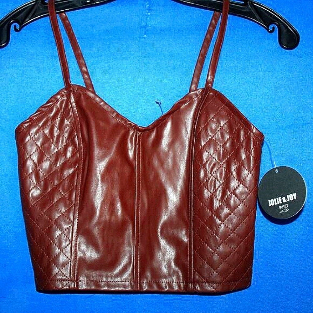 Jolie & Joy Faux Leather Quilted Bustier Top NWT L